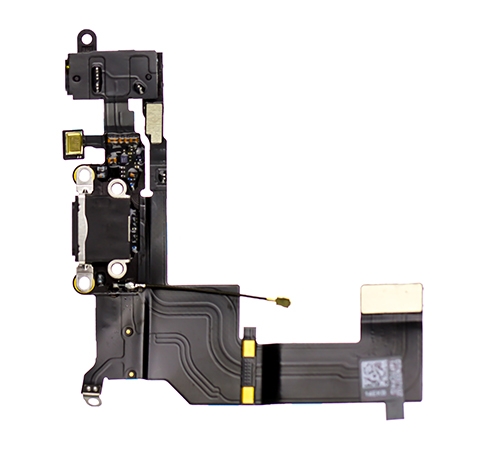Шлейф (FLC) для iPhone 5S (с системным разъемом, разъемом гарнитуры, микрофоном, антеной) (черный)