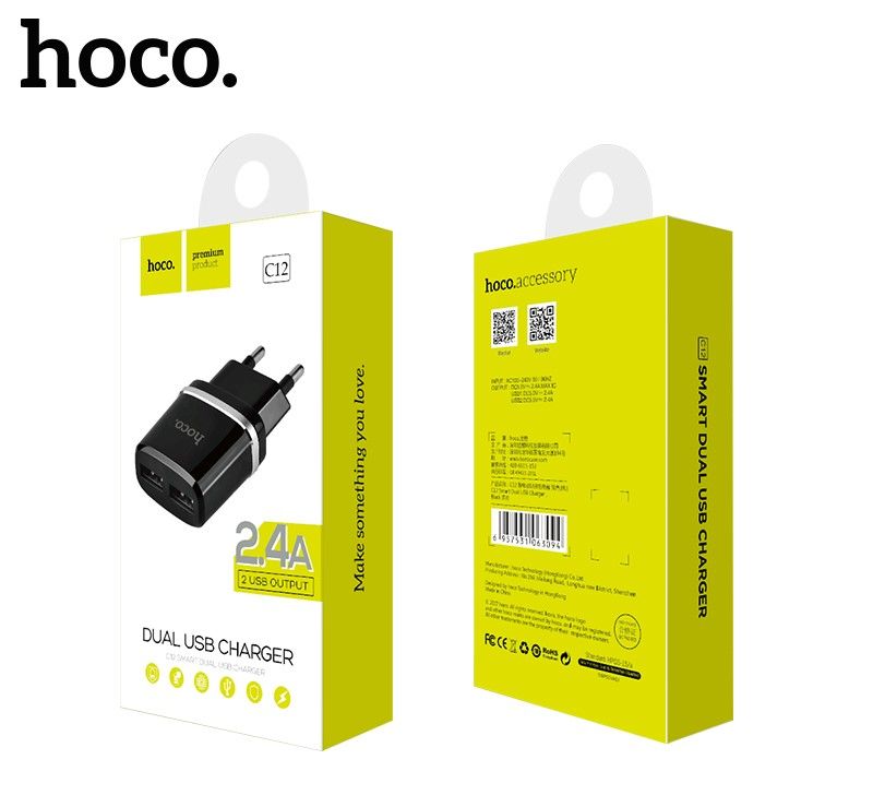 СЗУ Hoco C12 Smart x2USB чёрный