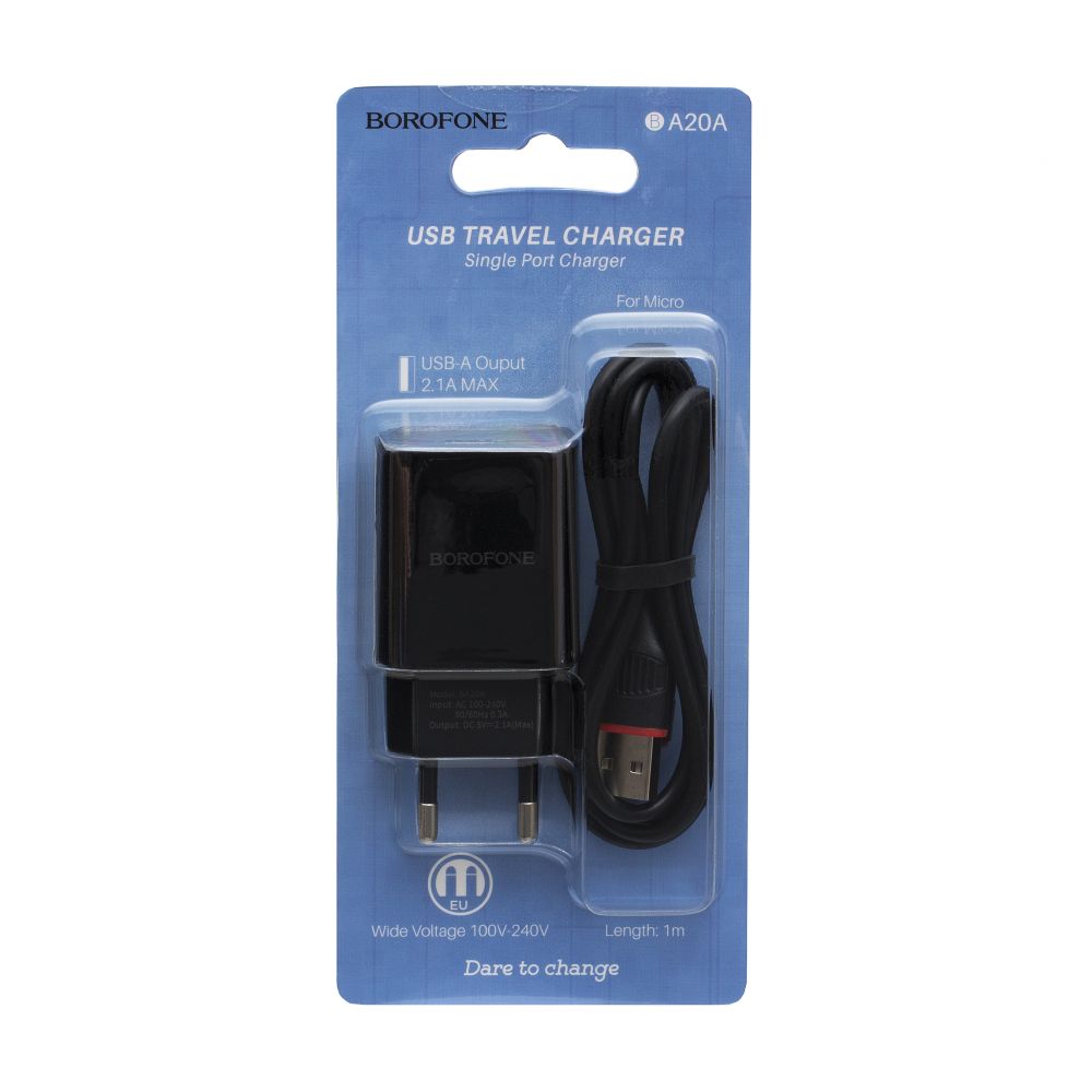 Зарядное устройство borofone a20a 2.1a micro usb black