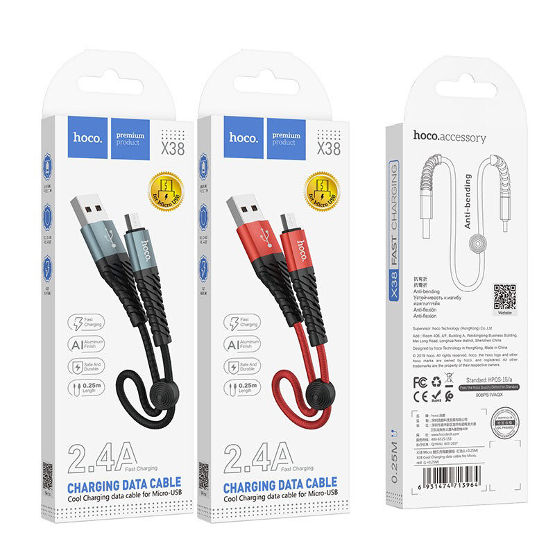 HOCO X38 Cool MicroUSB Cable 0,25m Black
