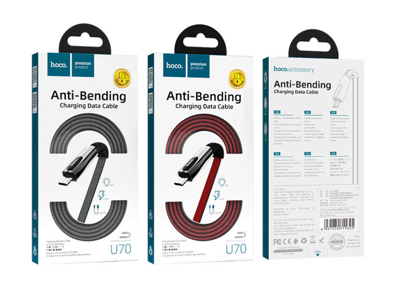Кабель USB-Lightning HOCO U70, 2.4A красный 1,2 в оплетке