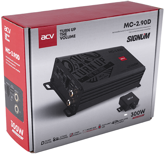 Усилитель мощности ACV MC-2.90D micro 2*90Вт,2-1 канал,4-2 Ом, High, Low ,D class