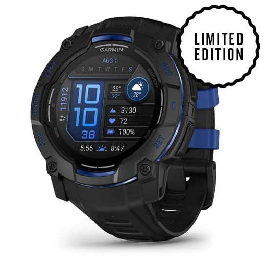 Смарт-часы Garmin Instinct 3 50mm AMOLED Black with Black/Bolt Blue Silicone Band (010-03020-43)