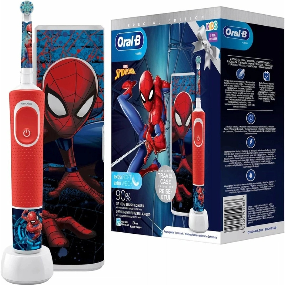 Электрическая зубная щетка Braun Oral-B Vitality D100 Kid Spiderman голубой