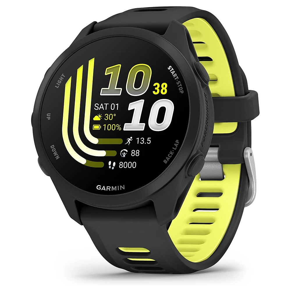 Garmin Forerunner 170 Music 43mm Black Fiber-Reinforced Polymer with Black/Amp Yellow Silicone Band (010-03920-10)